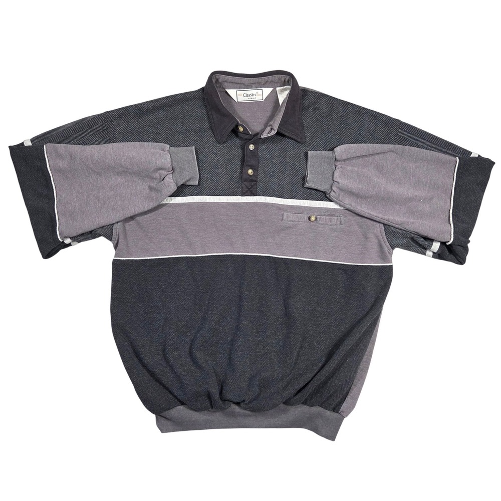 Classics Palmland Mens L Vintage Herringbone Colorblock Polo Sweater Punk Grunge